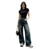 Womens High-Waisted Wide-Leg Straight Cut Denim Jeans Water Washed Comfort Fit Casual Office Wear