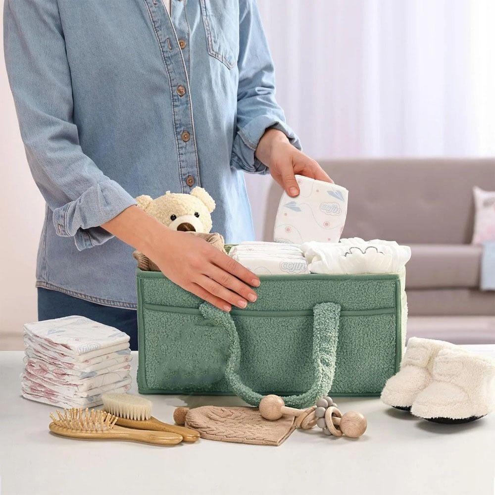 Reisehandtasche Plüsch Baby Wickeltasche Große Kapazität mit Griff Baby Wickelkorb Abnehmbarer Trenner Wickelorganizer Neugeborenes