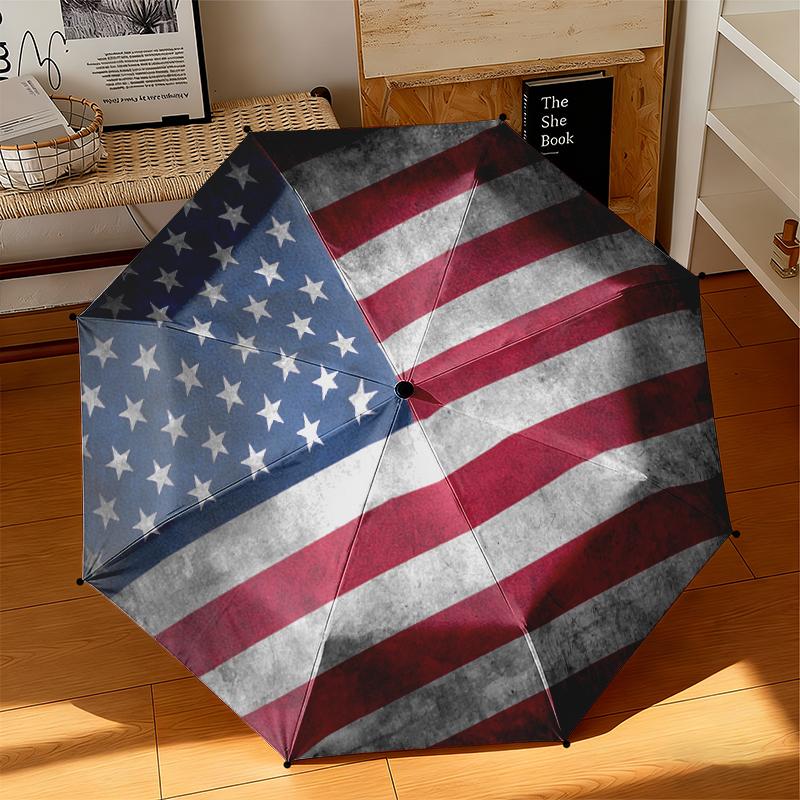 1 Stück Amerikanische Flagge Regenschirm Tragbar Faltbar Eisenrahmen Lochknochenstruktur Outdoor Heim Regenschirm