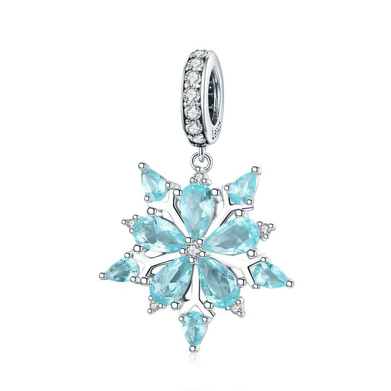 WOSTU Snowflake Charm 925 Sterling Silver Zirconia Bead Pendant Fit Original Bracelet DIY Necklace Winter Jewelry For Women Xmas