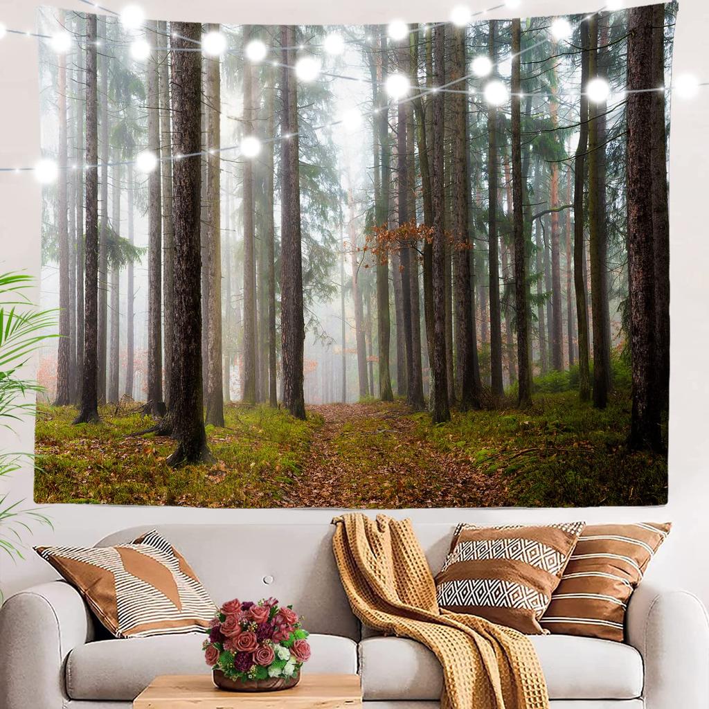 Fog Mountain Forest Tapestry Misty Forest Nature Woodland Aesthetic Tapestry Wall Hanging Art for Bedroom Living Dorm Decor