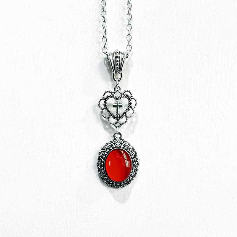 Retro Halloween Gotisches Kreuz Anhänger Oval Halskette Damen Herren Party Schmuck Geschenke Vintage Vampir Spiel Schmuck