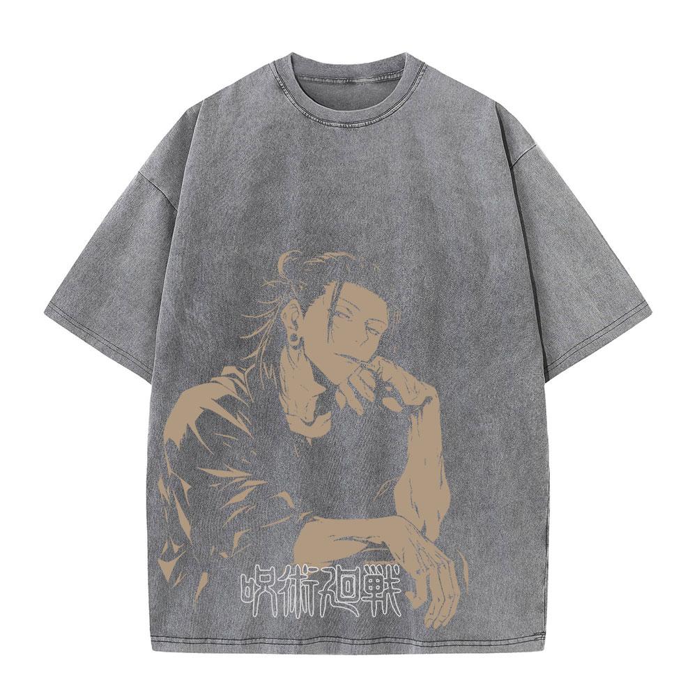 Harajuku Anime Jujutsu Kaisen Fushiguro Toji Printed Washed T Shirt Men Vintage Cotton T-shirts Manga Tee Hip Hop Male Tshirt