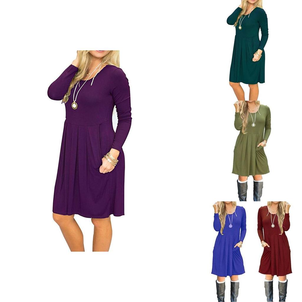 Women's Casual Swing T Shirt Dress Long Sleeve Pocket Loose Tunic For Effortless Style