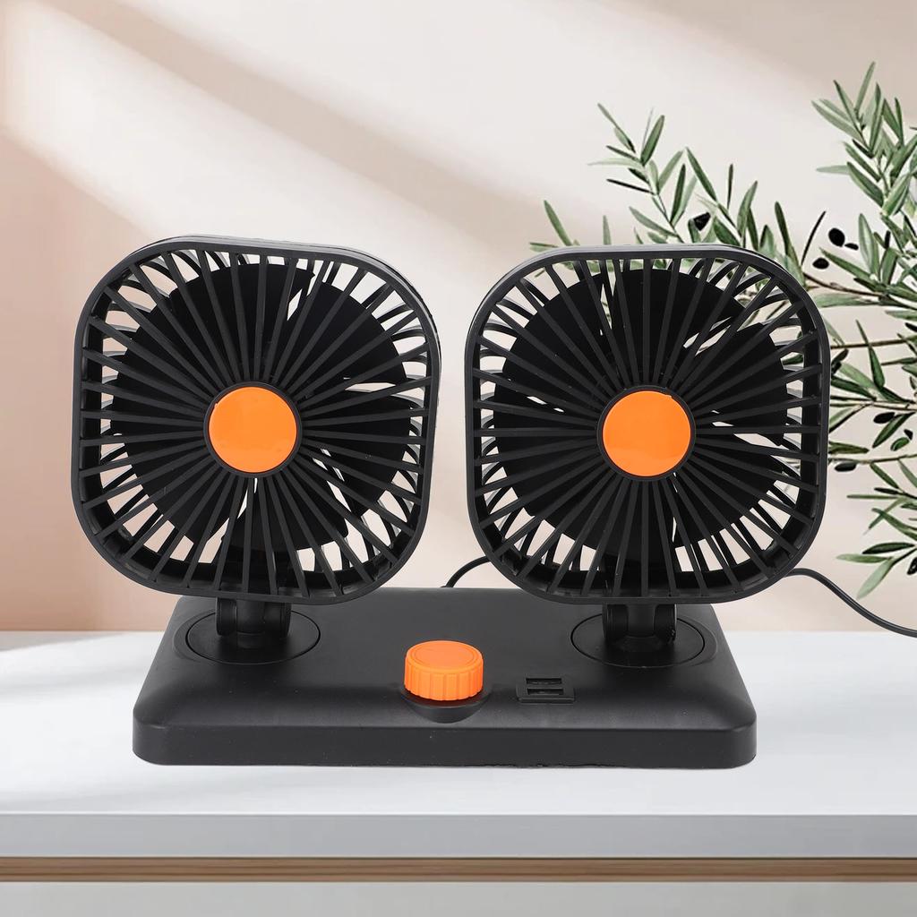 Car Fan Dual Head USB Fan Quiet 12V 24V Portable Auto Cooling Fan for Vehicles Home Bedroom Use