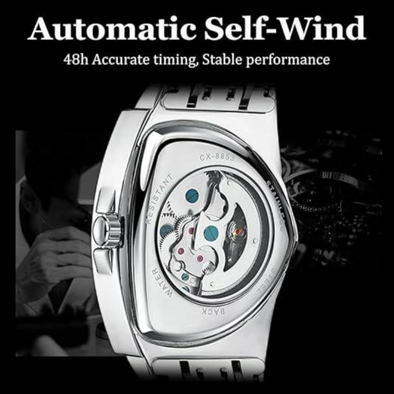 CHENXI Men's Triangle Skeleton Mechanical Watch Unique Design Water Resistant Luminous Stainless Steel/Black Leather Strap Business Watches