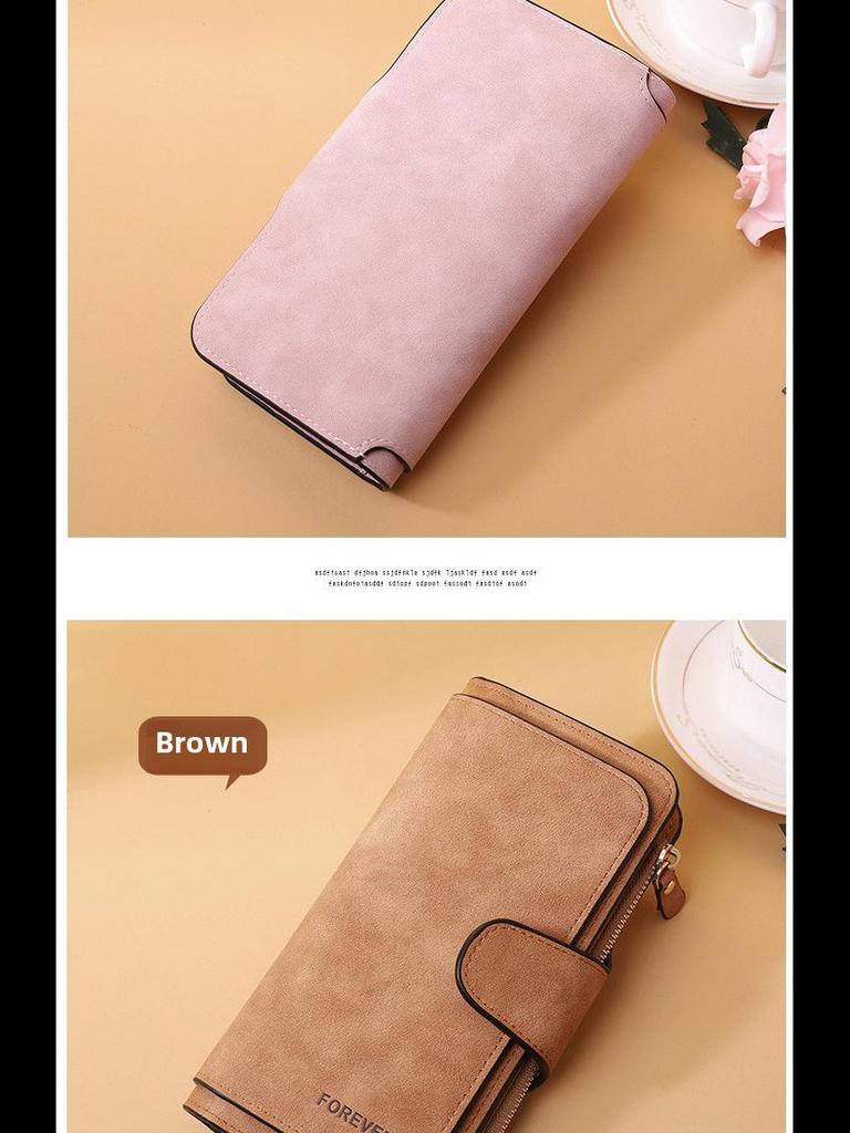 Korean Women's PU Leather Frosted Clutch: Multi-Purpose Long Wallet & Large Capacity Card Holder