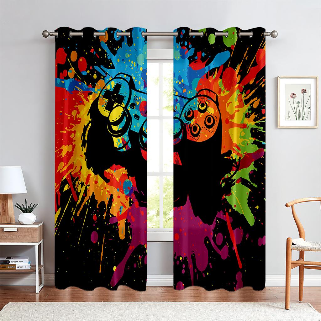 2 Pezzi Tende Stampate con Motivo di Controller di Gioco, Tende Decorative Traslucide per Sala E-Sports Camera da Letto e Soggiorno