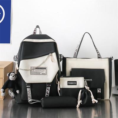 5 Piece Backpacks Set Girls School Bag Teenager Student Canvas Laptop Back Pack Women Rucksack Middle School Backpack High Capacity Campus Knapsack