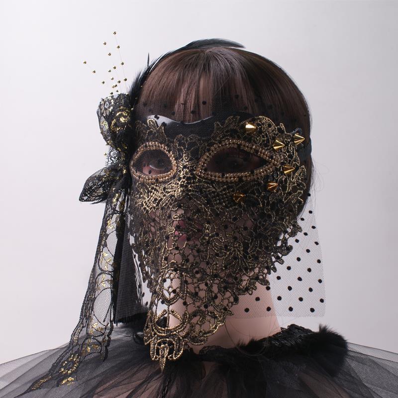Halloween Gold Full Face Mask: Mysterious Singer Dance Veil for Adults
