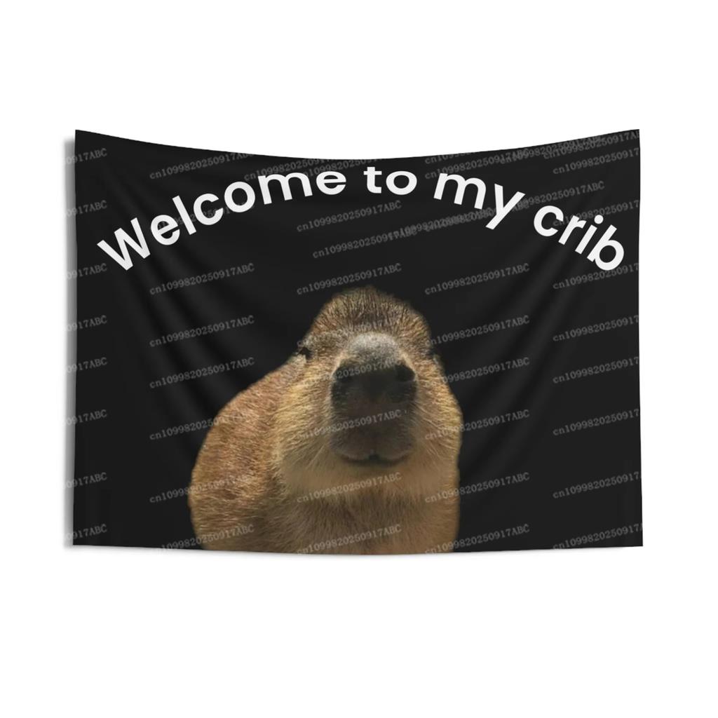 Funny Dorm Tapestry Welcome to My Crib Cat Meme Weird College Apartment Wall Tapestry Art Unhinged Genz Decor Tapestry