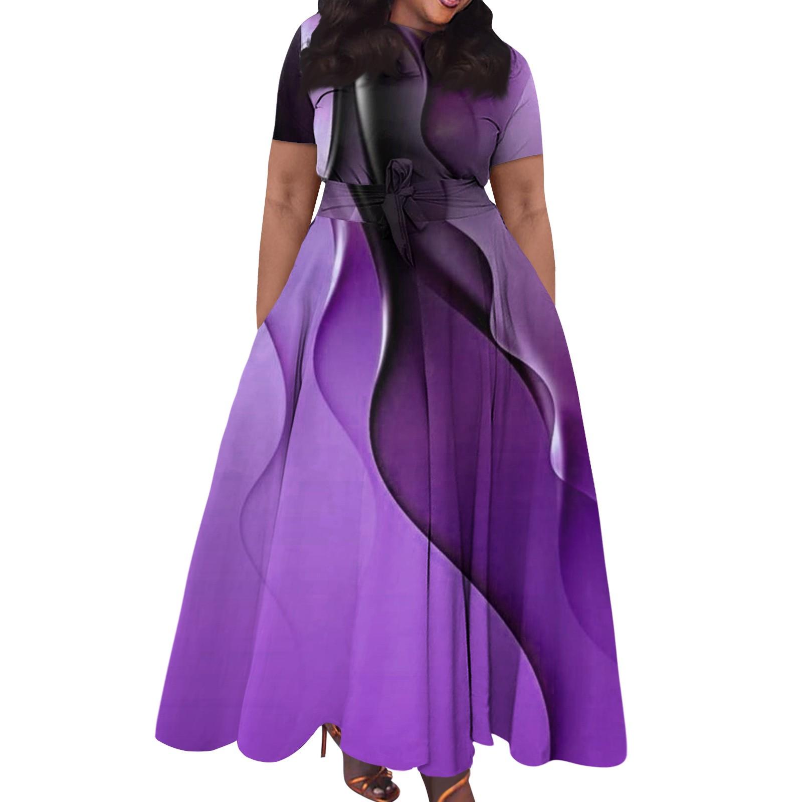 

Женское повседневное модное свободное платье большого размера с принтом, круглым вырезом и короткими рукавами, карманными бретелями XXXXXL фиолетовый