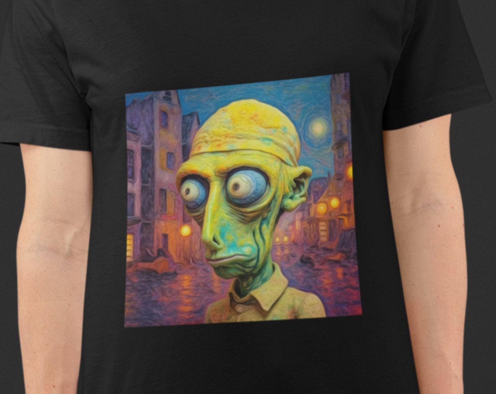 Oil Painting Alien T-Shirt: Heavy Cotton Unisex Tee 4XL