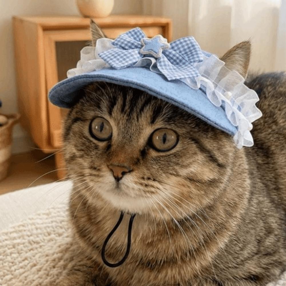 Exposed Ear Hat Sweet Pet Sun Hat with Ear Holes Lace Bow Puppy Denim Cap UV Sun Protection Breathable Cat Visor Hat Outdoor
