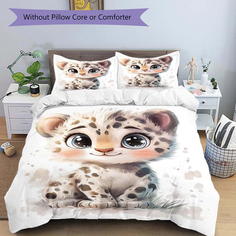 

3pcs Little Leopard Pattern Bedding Set, 1* Cover + 2*Pillowcases, Printed Bedding Set, Soft and Comfortable, Suitable for Bedroom and Guest 135cm*200cm
