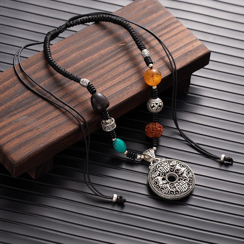 Retro Diamant Bodhi Verstellbare Glücksbringende Schlüsselbeinkette Damen Silber Bernstein Halskette Pulloverkette