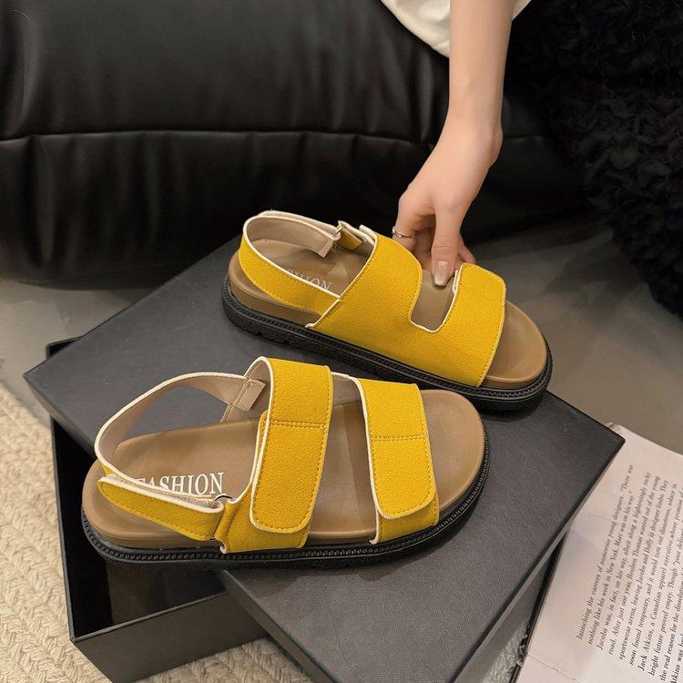 

[Youshilai] Roman sandals women s 2025 new fashion outer wear thick-soled Velcro flat-soled beach shoes 40