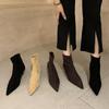 Autumn and winter pointed thin heel elastic boots Internet celebrity mid-tube boots matte high heel velvet commuter short boots women