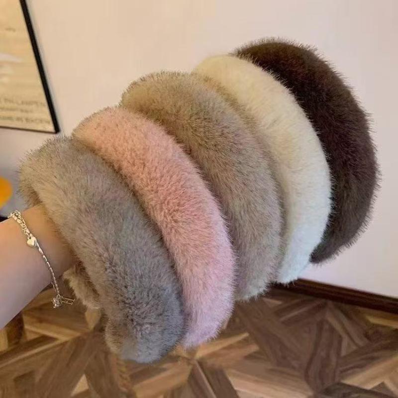 Solid Color Widen Thicken Hair Bands Women Girls Sweet Versatile Soft Fluffy Furry Hair Hoops Winter Hair Accessories Gifts
