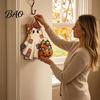 Halloween Theme Pendant Cute Bow Ghost Door Sign, Wooden Patchwork Hanging Plaque with Pumpkin Candy Basket, Party Background Decor Retro Wall Lanyard