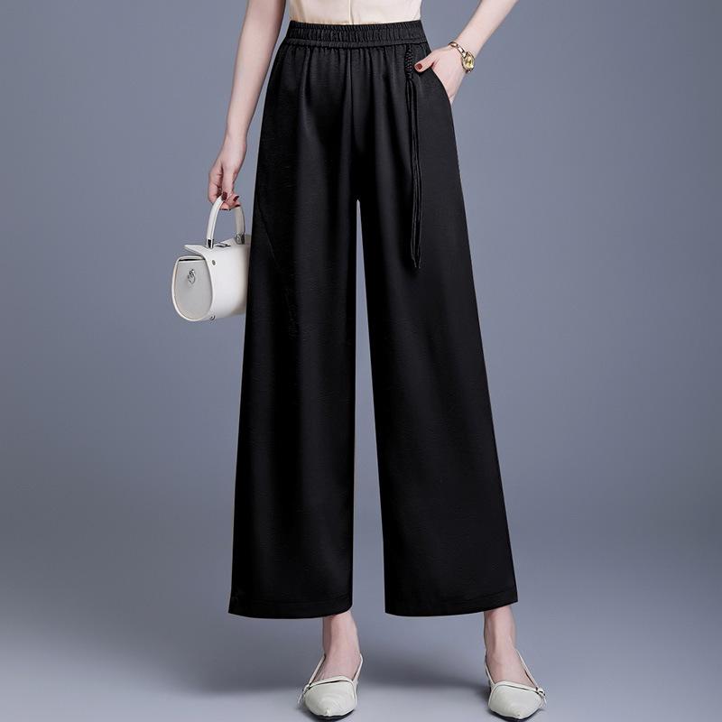 

2026 High-Waist Loose Wide-Leg Pants for Middle-Aged Women - Fashionable, Slimming, Casual Spring Wear 4XL (140-160 jin) чорний