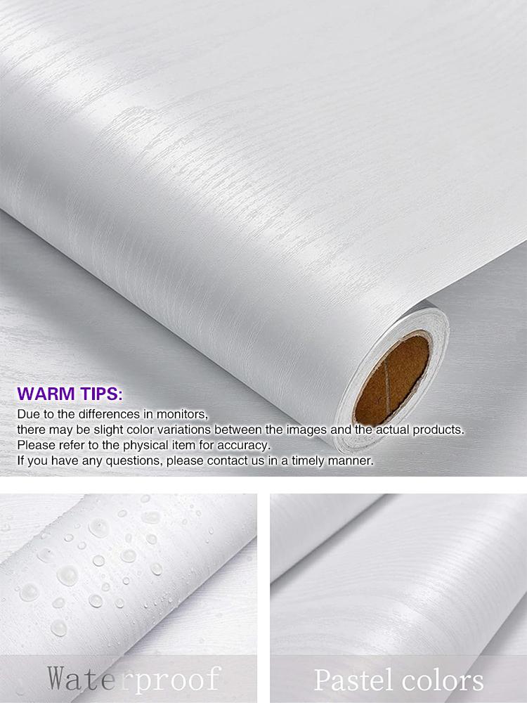 White Wood Grain Water-Repellent Wall Cover Self Adhesive Vinyl Contact Paper Thicken Textured For Cabinets Decor Countertops Sticker