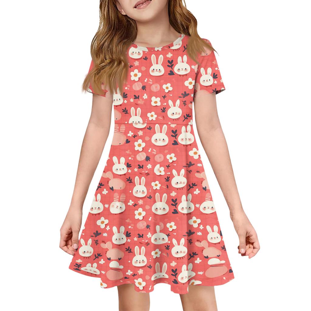 Girl Summer Dress Color & Print Short Sleeve Dress With Pocket Casual Dress Shorts Sleeve Party Dress Easter Day