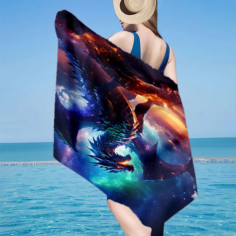 Fiery Dragon Artwork Beach Towel, Super Soft Microfiber, Gift for Her/Him, Birthday, for Pool, Beach, Travel, Home Decor Fan Gifts