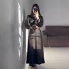 GMXIA Autumn Long Sleeve Belted Puffy Sleeve Solid Color Fairy Dress