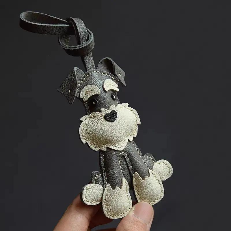 Handgefertigt Echtes Leder Schnauzer Niedlicher Taschenanhänger Schlüsselanhänger Geschenk Niedliche Dekoration Geeignet für Taschen Exquisiter Anhänger Taschenzubehör