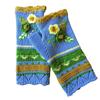 Stylish Half Finger Gloves for Women Knitted Winter Wrist Warmers with Floral Embroidery