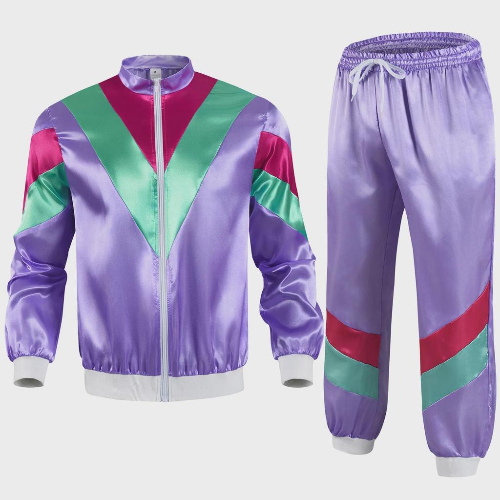 80s Retro Disco Tracksuit: Jacket and Pants Jogging Suit for Theme Parties