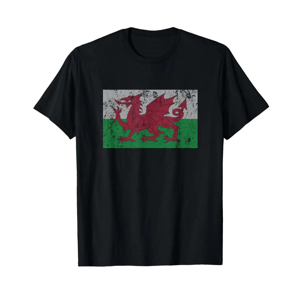 Wales Flag Welsh Dragon Baner Cymru Y Ddraig Goch T Shirt Vintage Soft Slightly Casual Unisex Versatile Graphic Homme