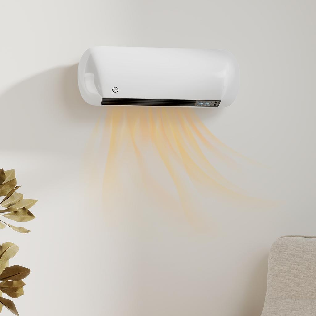 Wall Fan Heater 2000W Ceramic Wall Heater with Fan, 2 Power Levels, LED Display, Thermostat, White