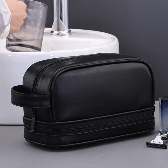 Pánská cestovní toaletní taška z umělé kůže, vodotěsný organizér na toaletní potřeby s boční rukojetí, přihrádkou na mokré věci, taška pro uložení holicích potřeb