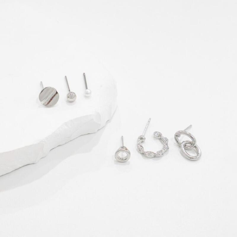 

Women s Pearl Cubic Hoop Ring Silver Earrings Set A28891_Gold