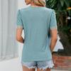 Casual Elegant Lace Shirts Fashion Summer Short Sleeve T-shirt Woman Tops Hollow V-neck Blouse Women Solid Color Blusas 25814