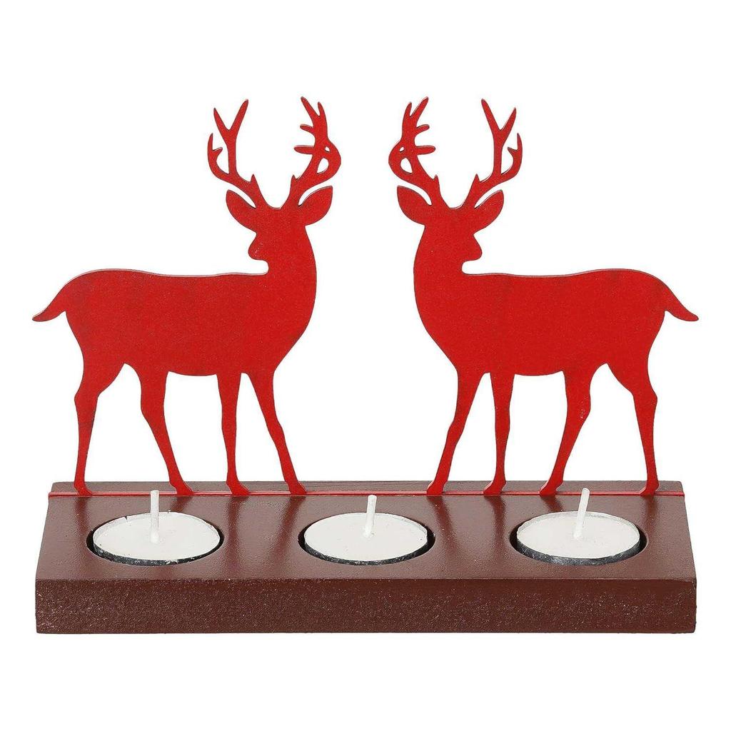 Reindeer Showpiece Decorative Tea Light Candle Holders (Wooden, Red) | Christmas Decoration Items for Home Office | Christmas Ornaments Props