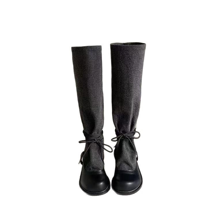 

Sheepskin version 6.5cm thick heel strap slim big tube circumference black boots women 2025 new Spice Girl long tube knight 35
