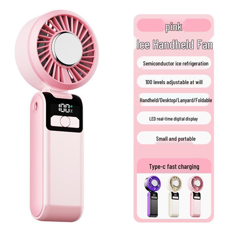 Upgraded Mini Portable Turbo Foldable Neck Fan with USB, Semiconductor Cooling & Digital Display Folding Handheld Fan with Ceramic Cooling розовый