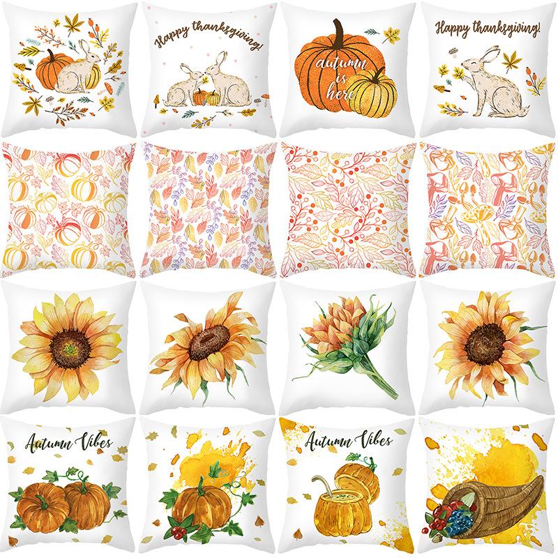 Thanksgiving Day Yellow Pumpkin Sunflower Digital printing short plush pillow covers for sofa office cushion cover home goods