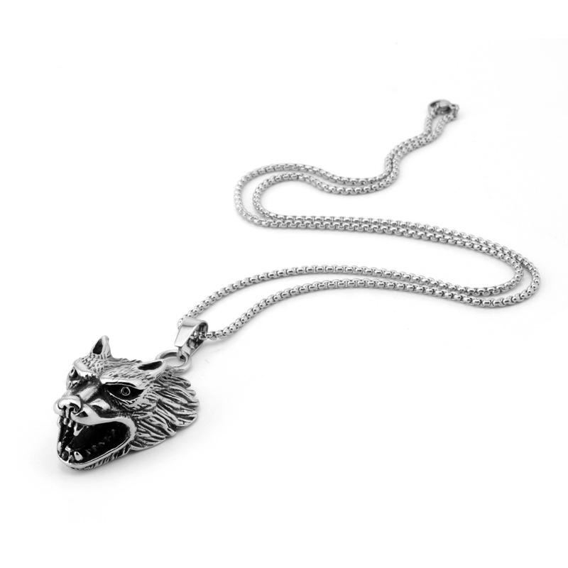 Vintage Wolf Head Necklace Personality Titanium Steel Pendant Stainless Steel Men'S Fashion Domineering Necklace Accessories