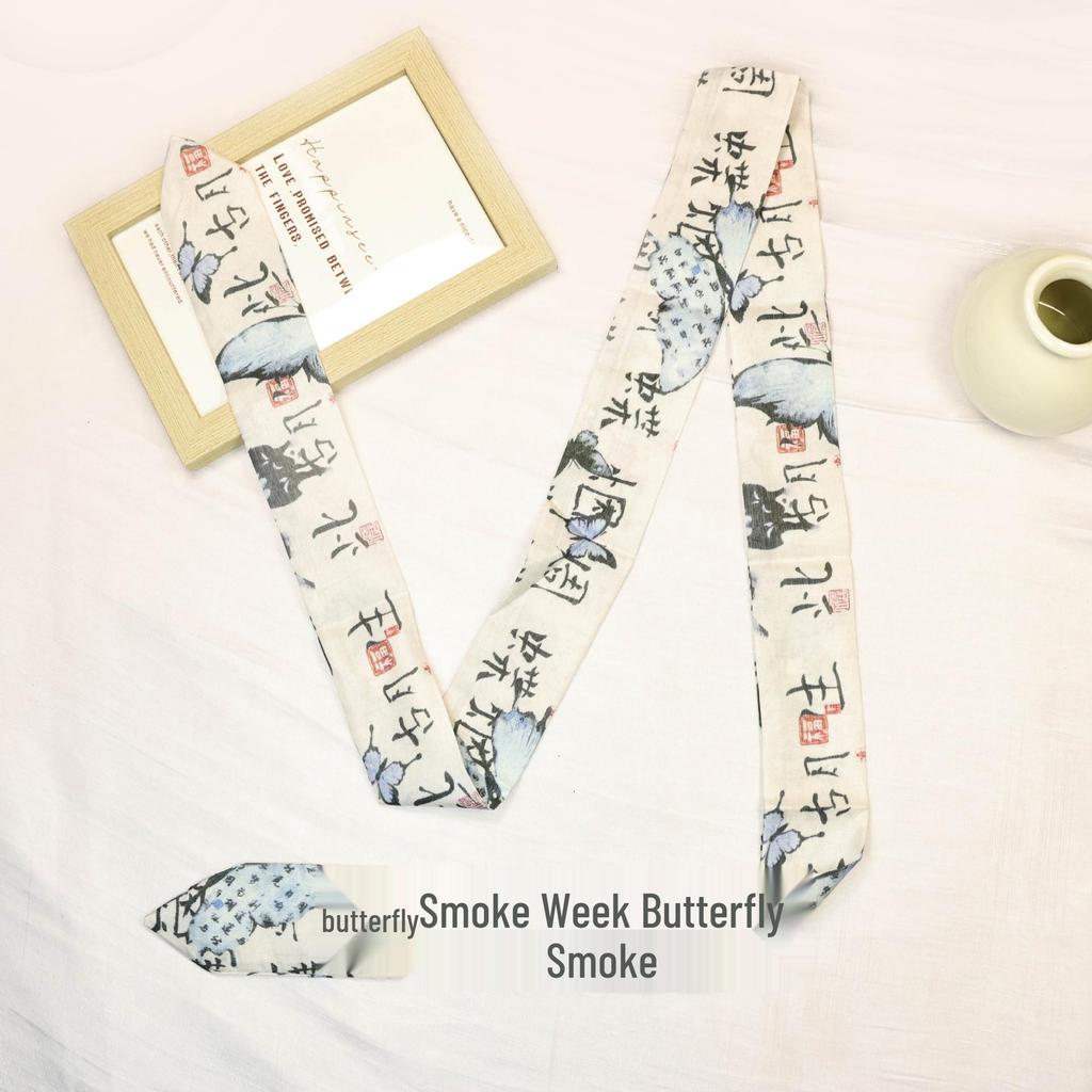 "Frühling Neu Antiker Stil Druck Seidenschal & Chinesisches Band Haarband"