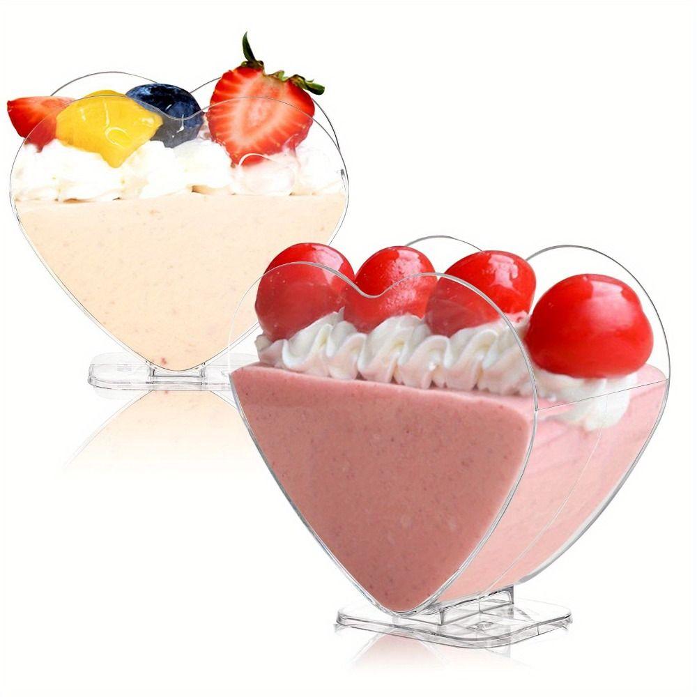10Pcs Plastic Heart Shaped Dessert Cup Mini Tiramisu Cup Tableware Mousse Cup  Yogurt Tasting