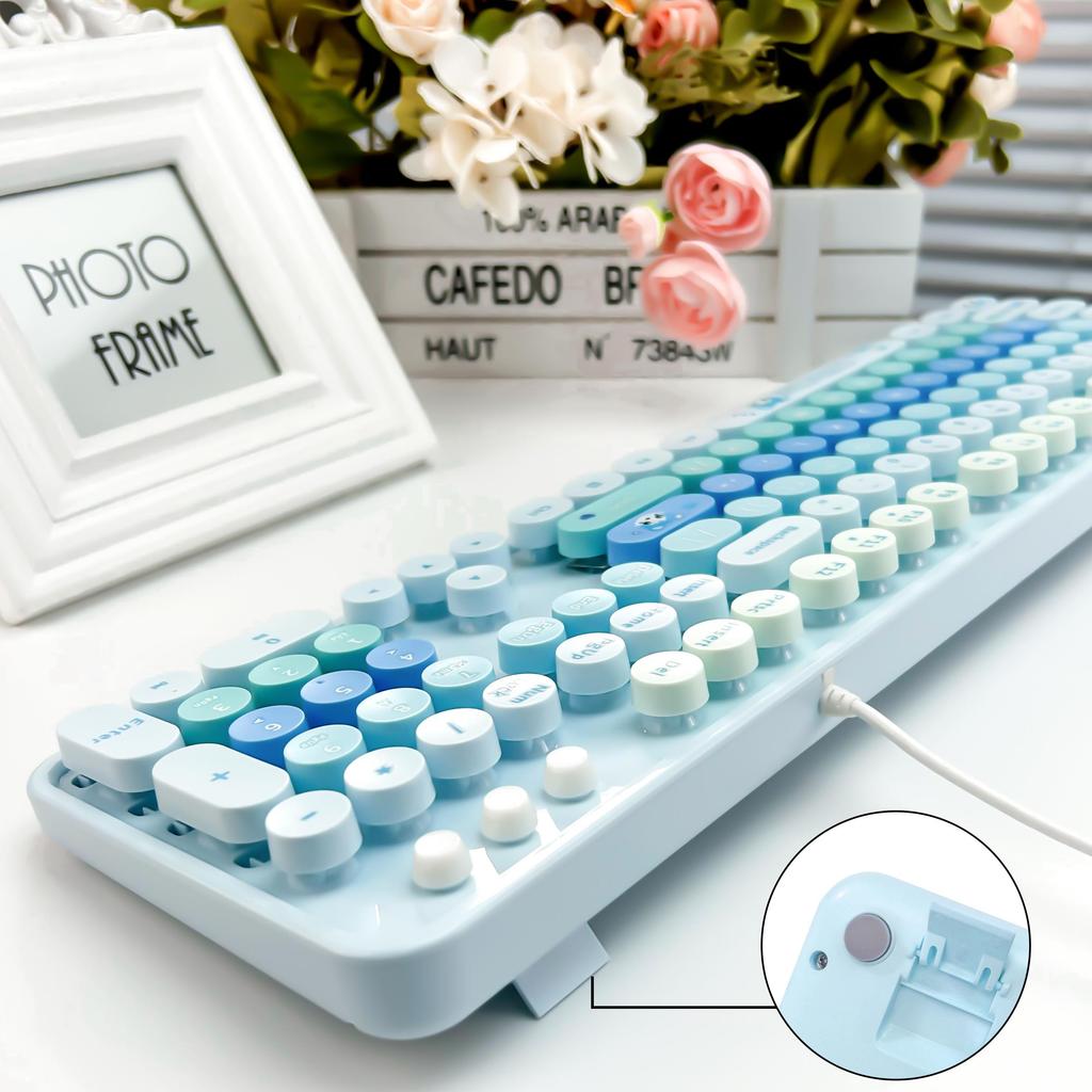 Mofii Sweet - Designed 104 - Key Wired Membrane Keyboard with Retro - Style Round Keycaps, Compatible with Laptop