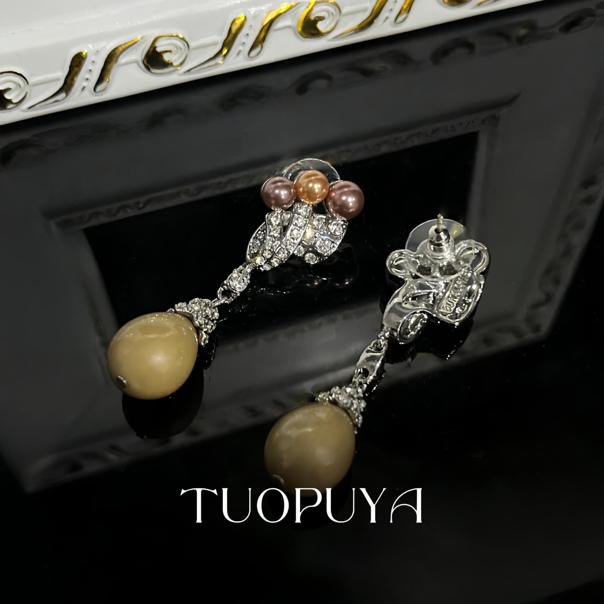 Elegant Colorful Pearl and Rhinestone Dangle Earrings with Luxurious Design