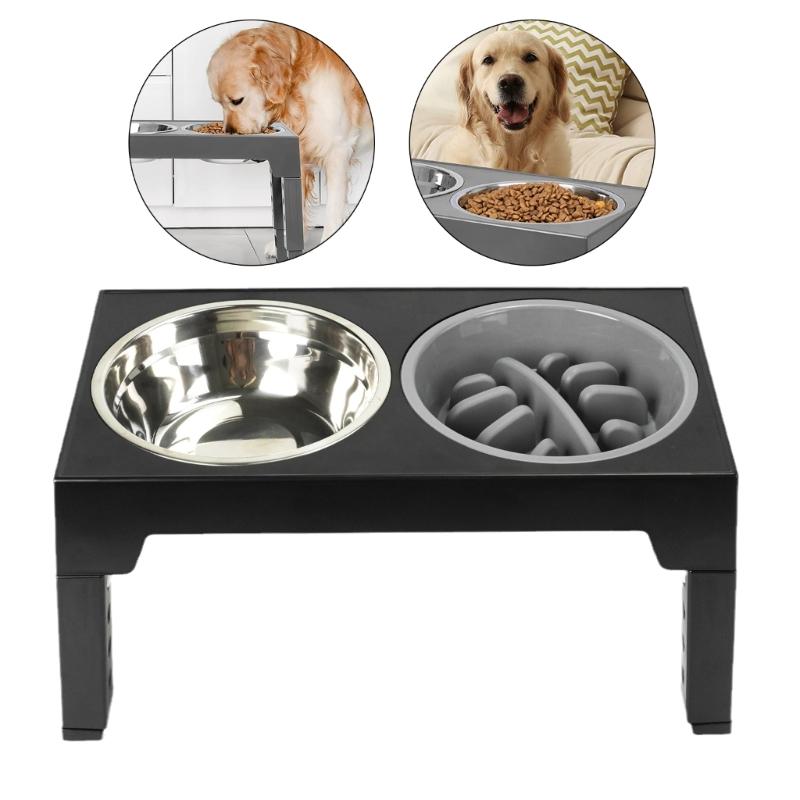 Raised Dog Bowl with Adjustable Stand Elevated Cat Water Bowl Slow Feeding Bowls Food Container for Cat Dogs Small Pet