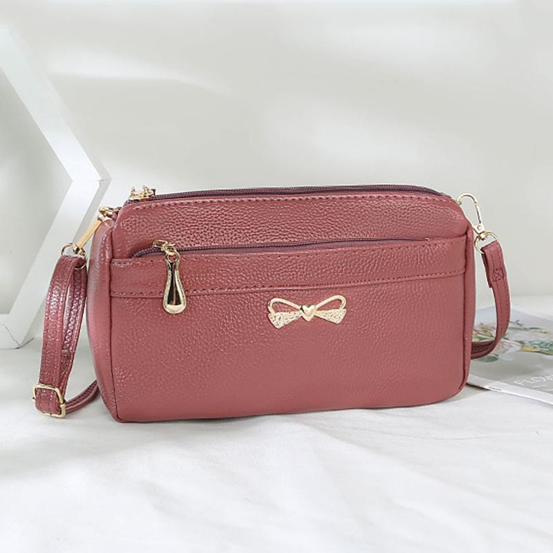 Popular Simple Female Daily Bag Daily Shopping Multi-Layer Money Purse Solid Color Pu Litchi Pattern Shoulder Crossbody Bags Quality