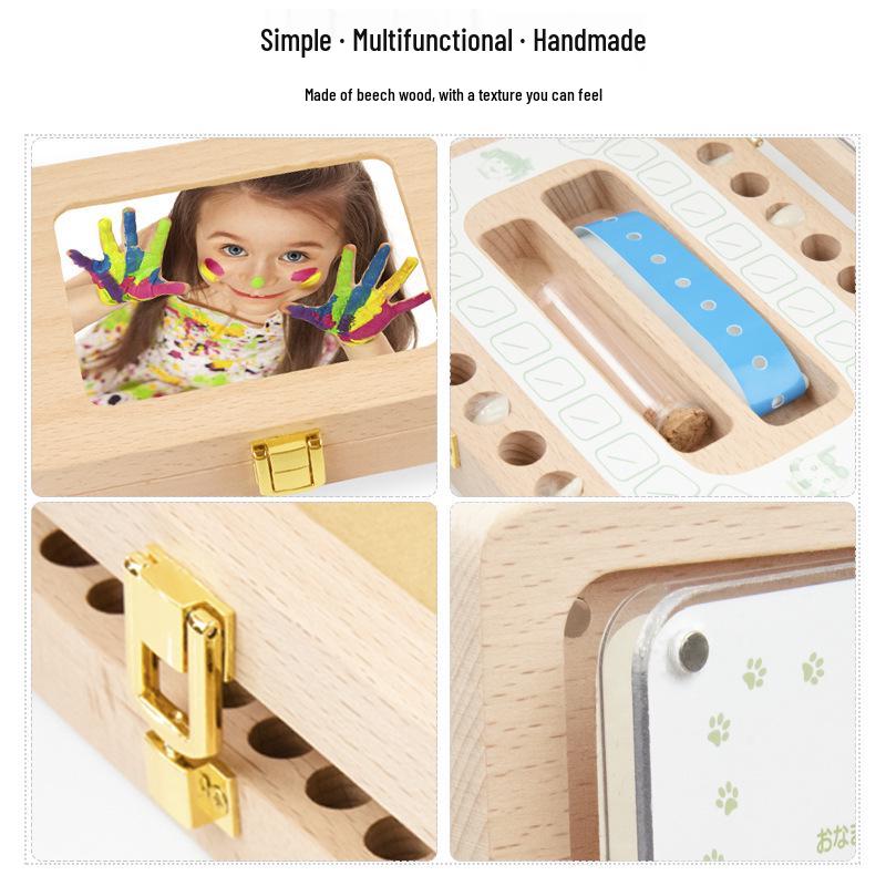 Cross-border Wooden Lanugo Baby Teeth Storage Box - English & Japanese Design