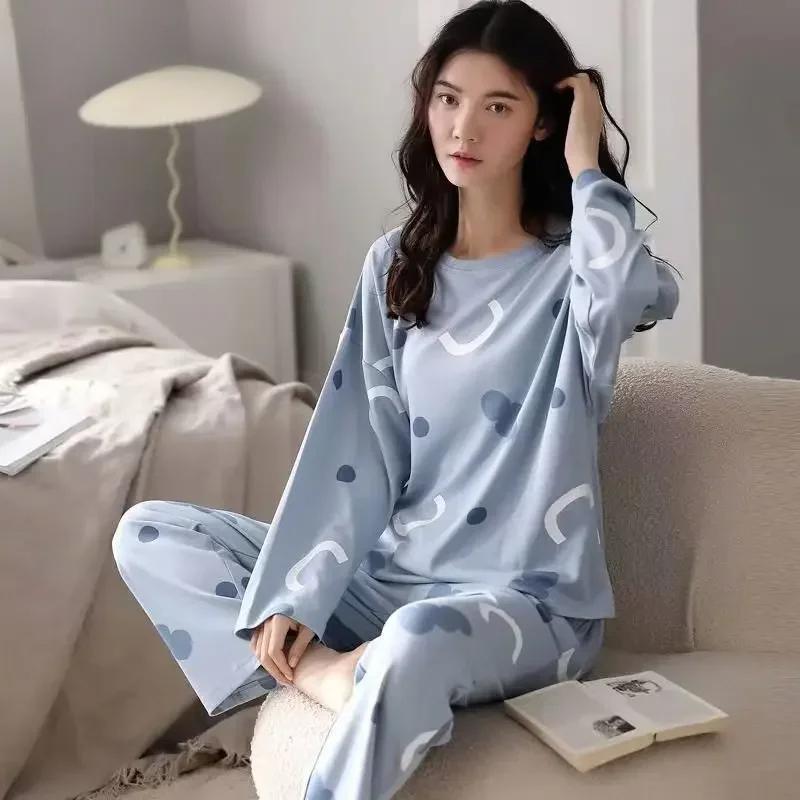 Herbst Frühling Frauen Neue Pyjamas Set Langarm Rundhals Frau Nachtwäsche Pringitng Mädchen Casual Loungewear